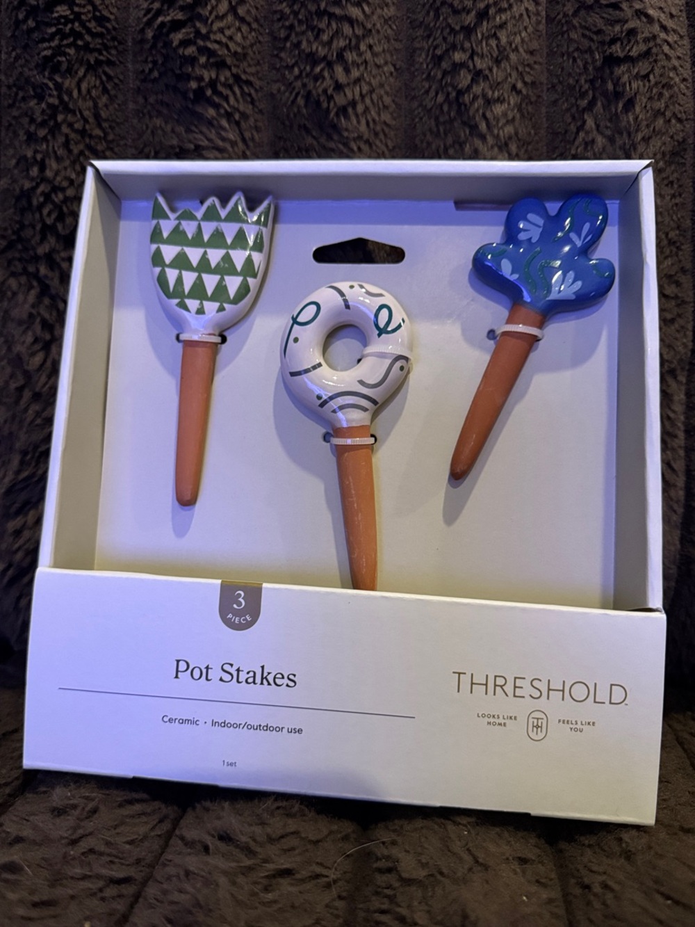 Threshold Ceramic Plant Stakes in Blue, Green & White - 3 Piece Set